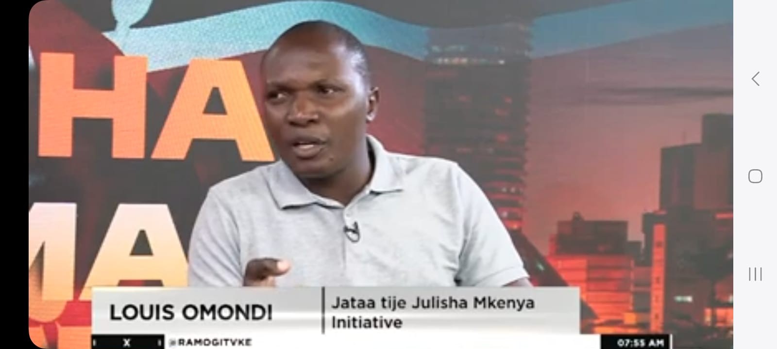 Senator Atonga during a TV interview discussing campaign documents and policy